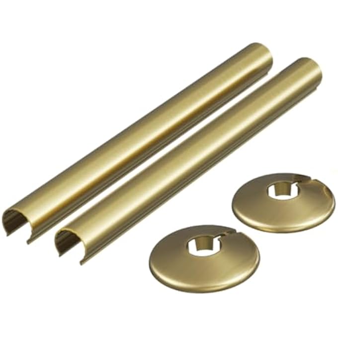 BRUSHED BRASS RADIATOR PIPE COVERS & COLLARS 15MM  200MM LENGTH | 2 PACK CLIP-ON METAL PIPE SLEEVES FOR RADIATOR PIPES | LUXURY FINISH, EASY FIT, CUT-TO-SIZE DESIGN - Image 1