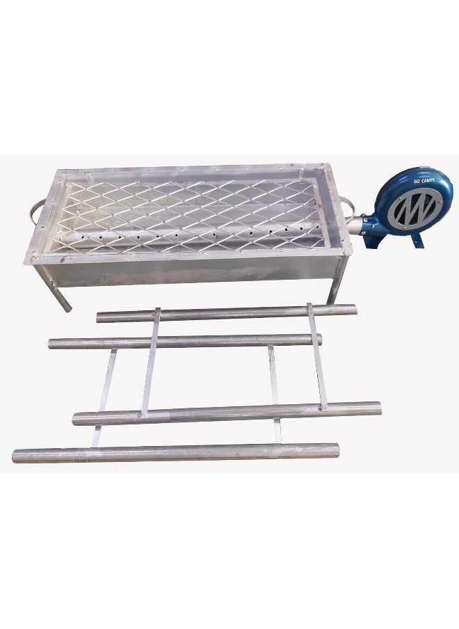 GO2CAMPS GO2CAMPS Portable BBQ Grill with Blower Fan Foldable Stand with X Shape Large-90 cm | Alsaqer Charcoal Barbeque Grill, Portable BBQ Manual Air Blower | Heavy Duty BBQ Grill Camping Cooking for Outdoor 