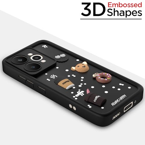 Pikkme Back Cover for Realme 15 5G | 3D Bear Silicone Cute & Fun Coffee Cartoon | Full Body Protection Bumper Case (Black) - Image 3