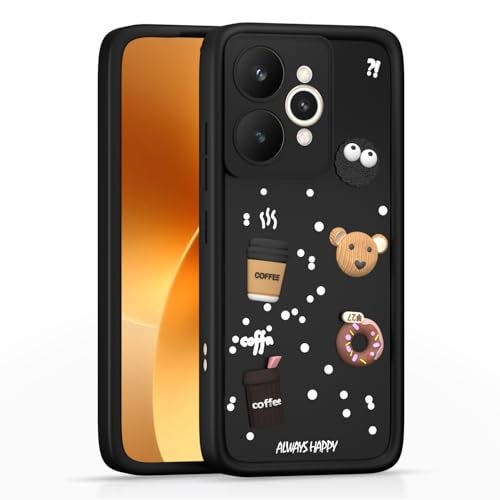 Pikkme Back Cover for Realme 15 5G | 3D Bear Silicone Cute & Fun Coffee Cartoon | Full Body Protection Bumper Case (Black) - Image 1