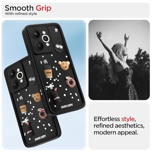 Pikkme Back Cover for Realme 15 5G | 3D Bear Silicone Cute & Fun Coffee Cartoon | Full Body Protection Bumper Case (Black) - Image 2