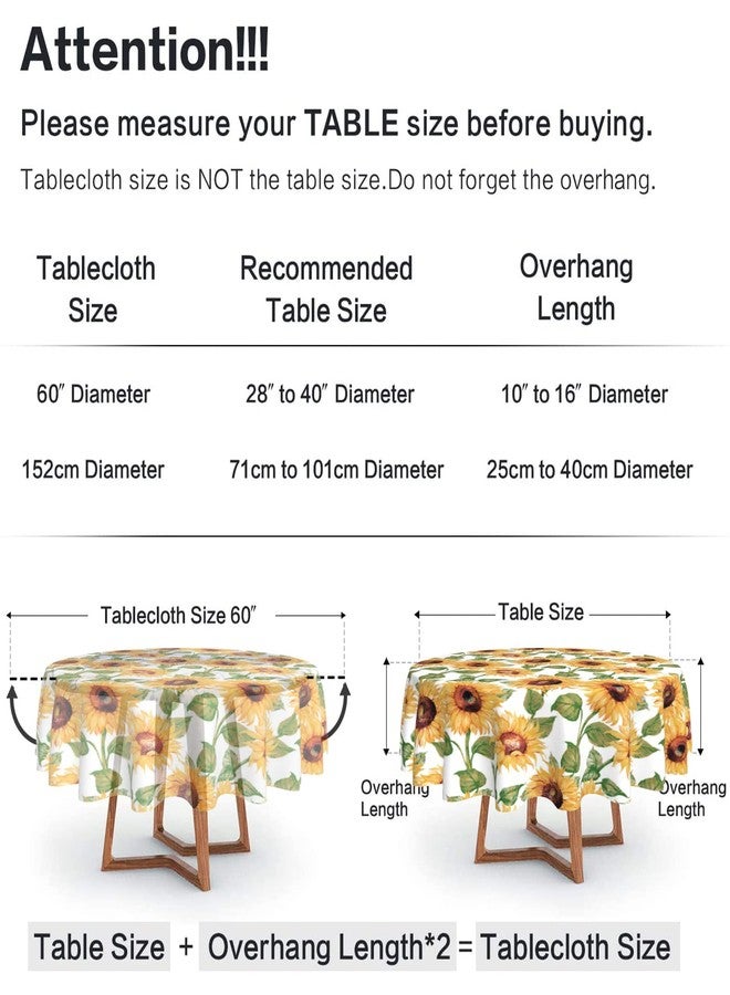 BZKIER Sunflower Tablecloth Round 60 Inch Floral Table Cloth Colorful Vintage Table Cover for Home Party Kitchen Dining Decor - Image 3