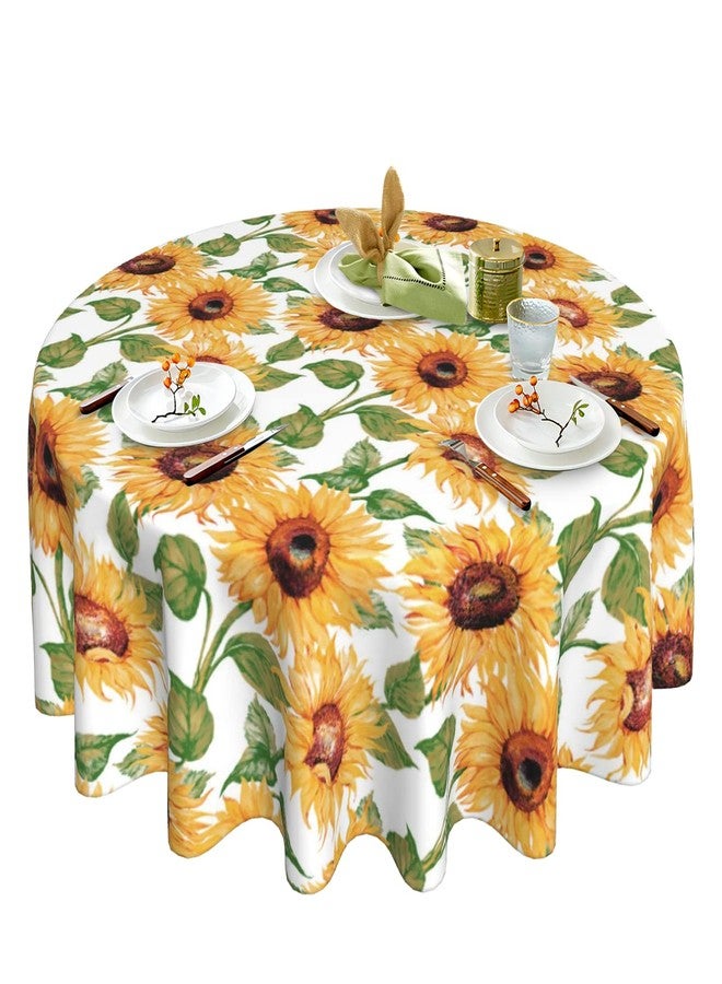 BZKIER Sunflower Tablecloth Round 60 Inch Floral Table Cloth Colorful Vintage Table Cover for Home Party Kitchen Dining Decor - Image 1