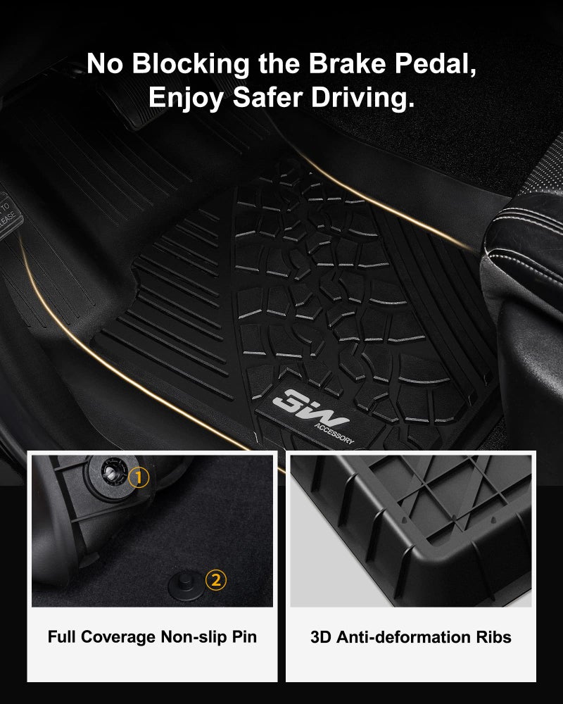 3W Floor Mats Fit for Jeep Grand Cherokee 2016-2021/ Grand Cherokee WK 2022 2023/ Dodge Durango 2016-2021 (2nd Row Bench Seating Only) TPE All Weather Custom Fit Full Set Car Liners Accessories - Image 4