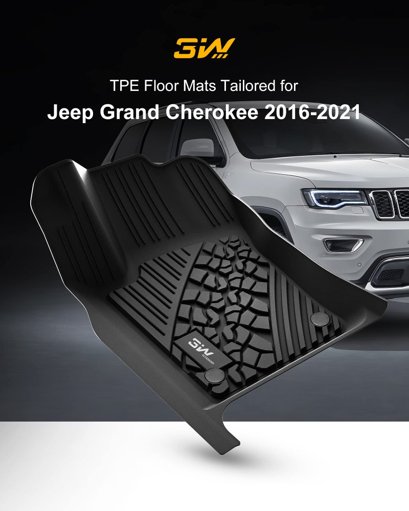 3W Floor Mats Fit for Jeep Grand Cherokee 2016-2021/ Grand Cherokee WK 2022 2023/ Dodge Durango 2016-2021 (2nd Row Bench Seating Only) TPE All Weather Custom Fit Full Set Car Liners Accessories - Image 2