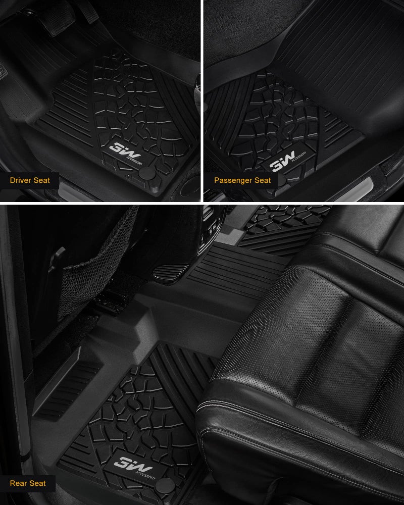 3W Floor Mats Fit for Jeep Grand Cherokee 2016-2021/ Grand Cherokee WK 2022 2023/ Dodge Durango 2016-2021 (2nd Row Bench Seating Only) TPE All Weather Custom Fit Full Set Car Liners Accessories - Image 3