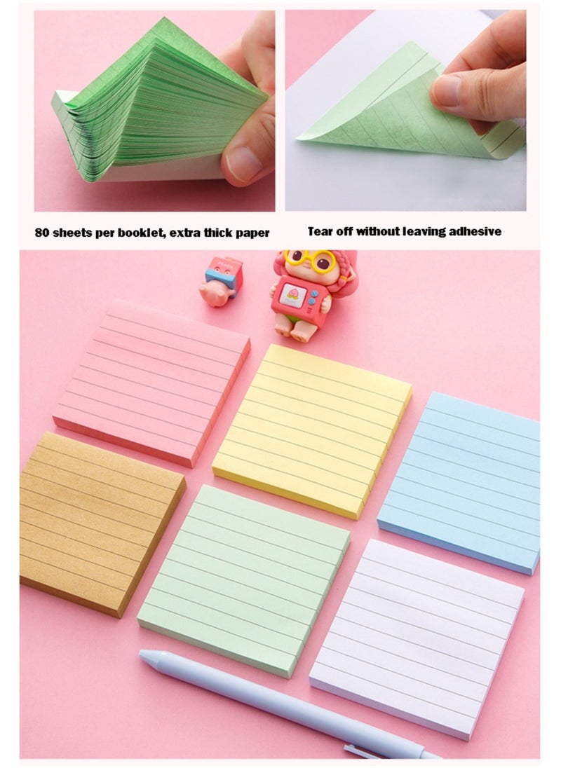 Generic - 6 Packs of Sticky Notes Colorful Lined Sticky Notes 76 x 76mm Super Sticky Memo Pad Notebook (480 Sheets) - Image 1
