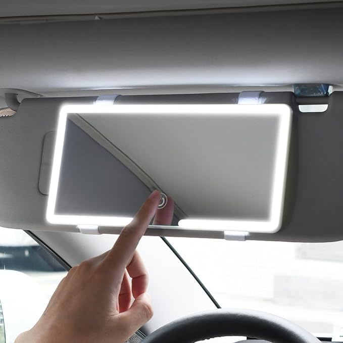 GABANIZ Car Vanity Mirror for Sun Visor with LED Lights | 80 LED Rechargeable Makeup Mirror with 3 Light Modes & Touch Dimming | Universal Fit Car Accessory for Women & Girls - Image 1