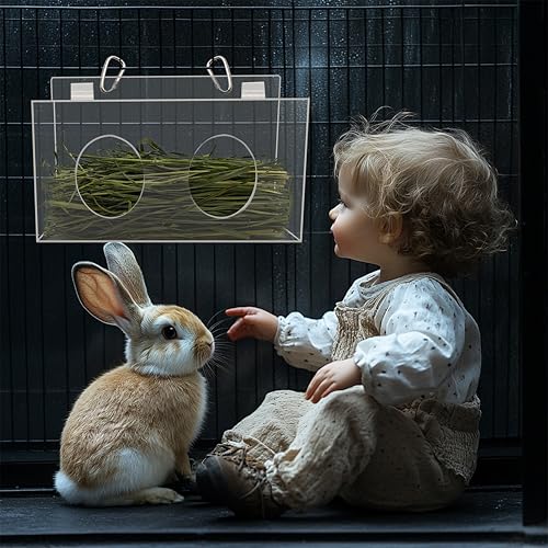 Xymoso Acrylic Rabbit Hay Feeder with Lid,Guinea Pig Hay Rack Holder Chinchilla Cage Accessories for Rabbits Guinea Pigs Bunny - Image 2