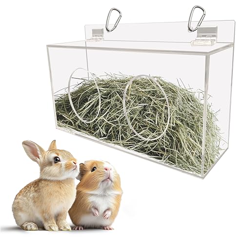 Xymoso Acrylic Rabbit Hay Feeder with Lid,Guinea Pig Hay Rack Holder Chinchilla Cage Accessories for Rabbits Guinea Pigs Bunny - Image 1