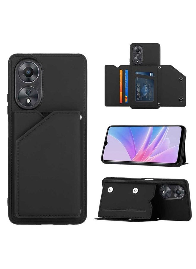HuHa Case Cover For OPPO A78 4G Skin Feel PU + TPU + PC Card Slots Phone Case Black 