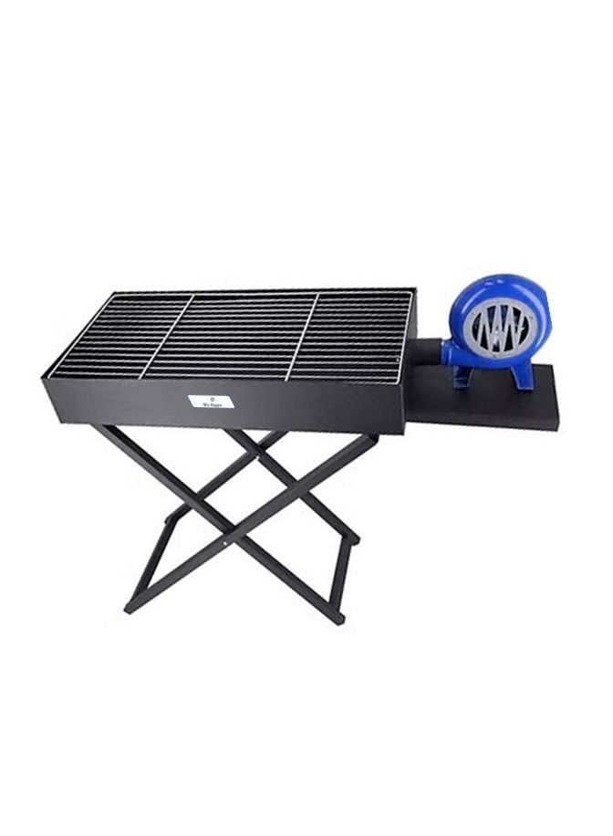 We Happy BBQ Grill with Blower Fan Barbecue Folding Outdoor Metal X Shape Stand, Perfect for Camping, Picnic, and Easy to Carry 60 CM, Black - Image 1