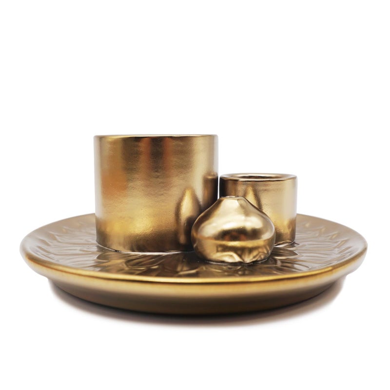 YIENENG 4 in 1 Incense Burner Holder with Ash Catcher, Gold-Plated Ceramic Tray for Burning Incense Sticks, White Sage, Palo Santo, Candle - Image 2