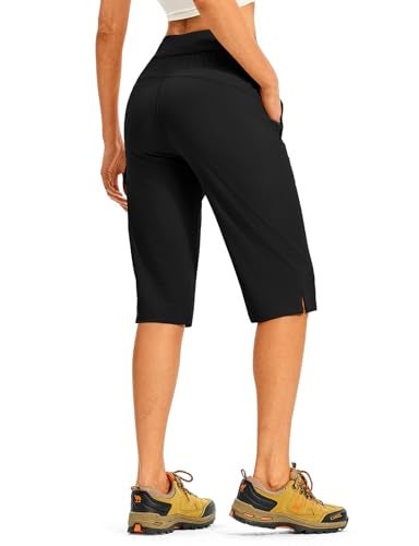 TBMPOY Womens 15 Long Hiking Shorts Below Knee Length Cargo Capri Bermuda Water Resistant Lightweight Stretch 3 Pockets Black L - Image 3