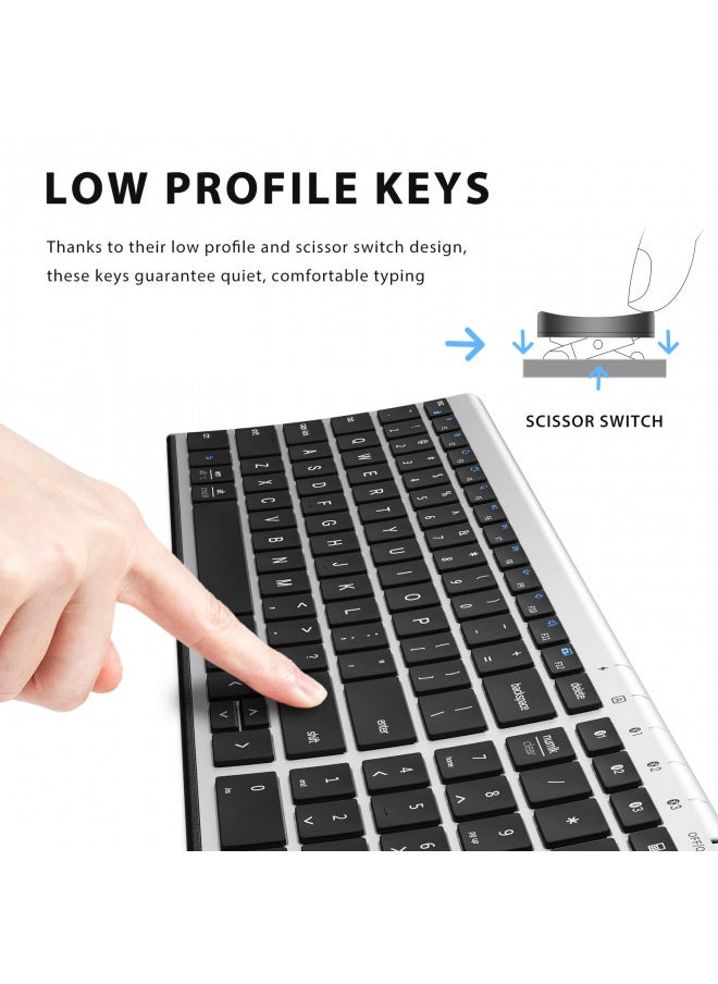 iClever - iClever BK10 Bluetooth Keyboard, Multi Device Keyboard Rechargeable Bluetooth 5.1 with Number Pad Ergonomic Design Full Size Stable Connection Keyboard for iPad, iPhone, Mac, iOS, Android, Windows - Image 1