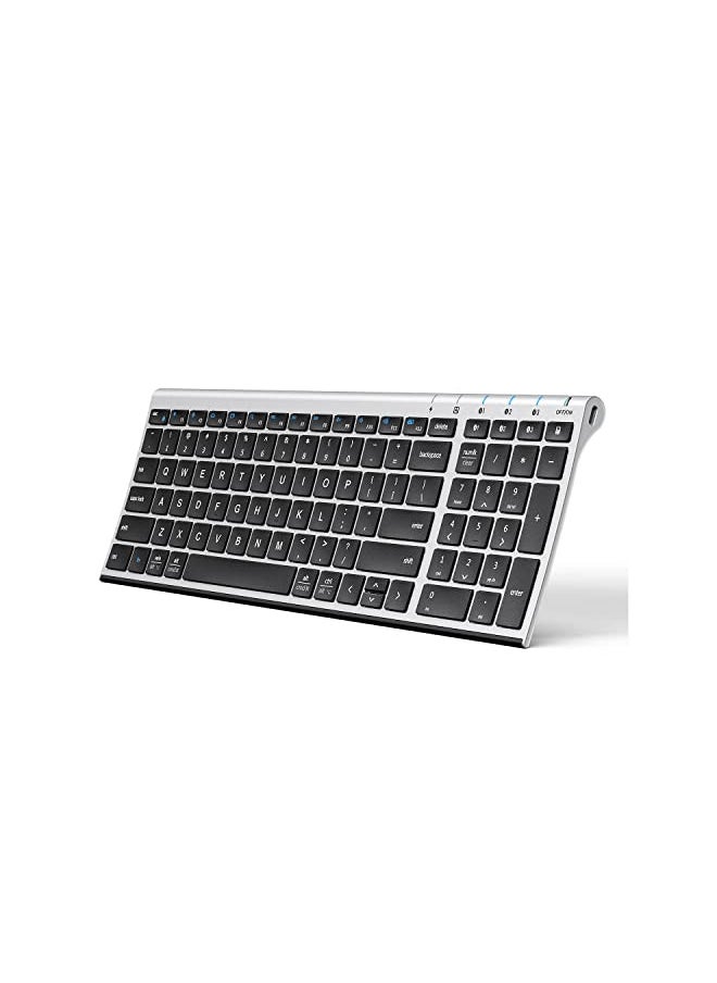 iClever - iClever BK10 Bluetooth Keyboard, Multi Device Keyboard Rechargeable Bluetooth 5.1 with Number Pad Ergonomic Design Full Size Stable Connection Keyboard for iPad, iPhone, Mac, iOS, Android, Windows - Image 1