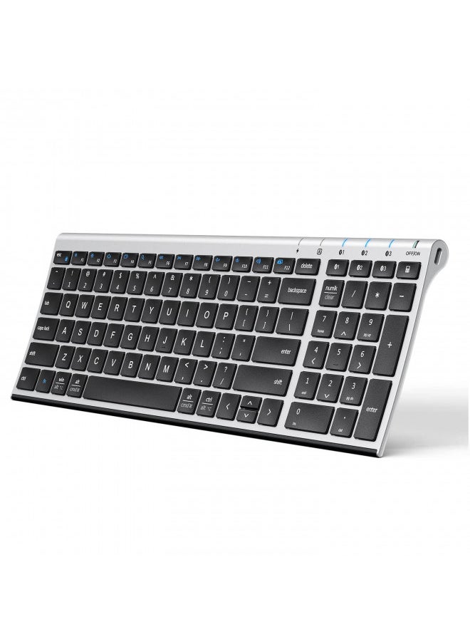 iClever - iClever BK10 Bluetooth Keyboard, Multi Device Keyboard Rechargeable Bluetooth 5.1 with Number Pad Ergonomic Design Full Size Stable Connection Keyboard for iPad, iPhone, Mac, iOS, Android, Windows - Image 1