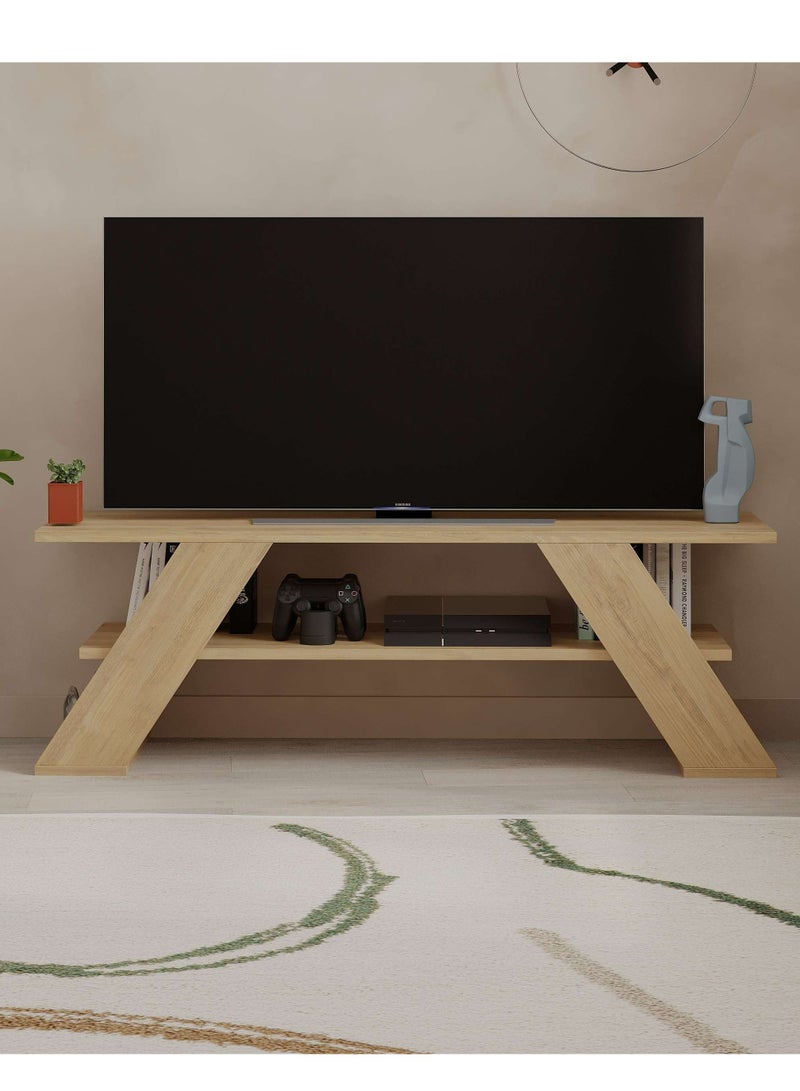 Mourah Home Farfalla Modern Tv Stand Up To 50 Inches Tvs | Modern Tv Units For Living Room | 2Tier Shelf Wooden Storage Cabinet | 120X33.5X40 Cm (Oak) - Image 1