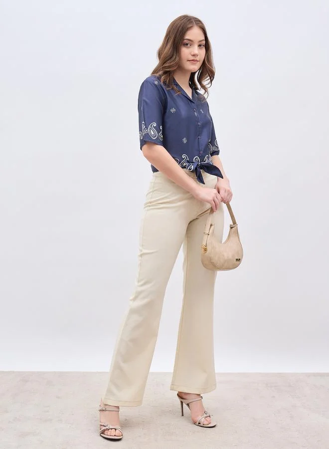 ستايلي Styli Paisley Print Resort Collar Blouse with Tie Knot Detail