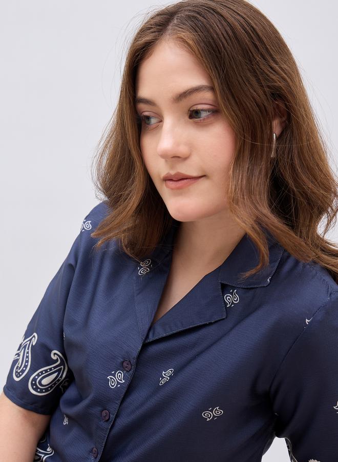 ستايلي بلوزة بياقة منتجع بطبعة بيزلي مع تفاصيل عقدة ربطة - Image 5