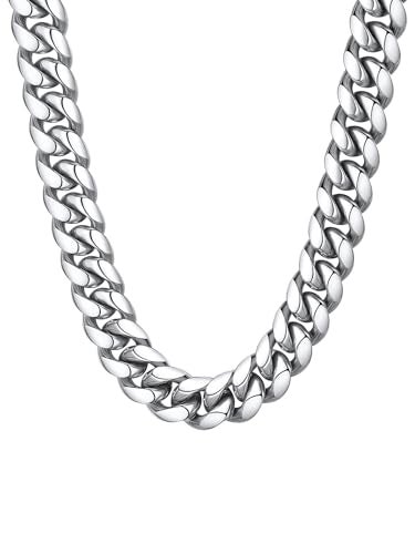 ChainsHouse Mens Thick Chain Necklace 22inches 14mm Stainless Steel Cuban Curb Link Necklace - Image 1
