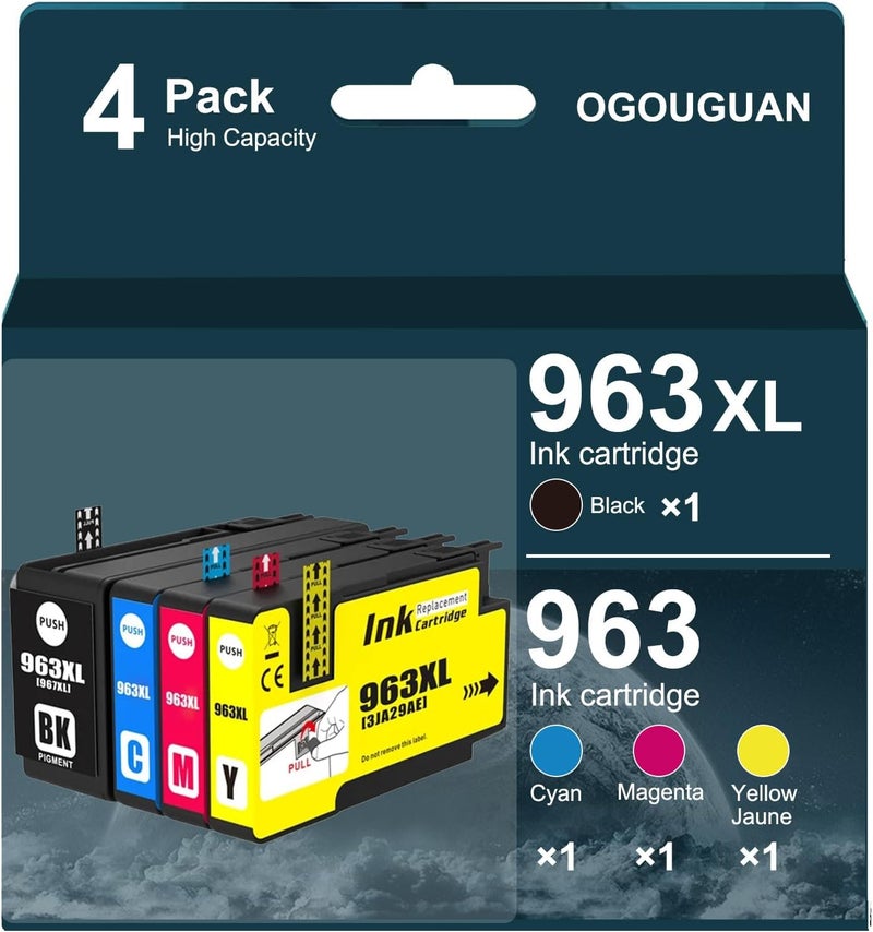 963Xl Ink Cartridges Multipack Replacement For Hp 963Xl Ink Cartridges Multipack Compatible For Hp Officejet Pro 9010 9012 9015 9016 9020(4 Pack) - Image 1