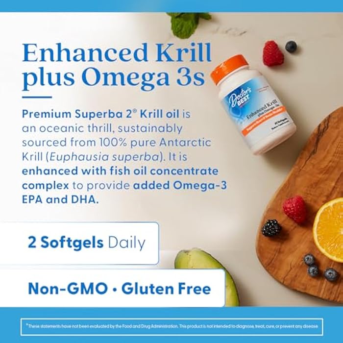 Doctor's BEST Doctors Best Enhanced Wild Caught Antarctic Krill (Superba2) Plus Omega-3s, Supports Heart & Brain Health, Non-GMO, Gluten Free 60 Softgels - Image 5