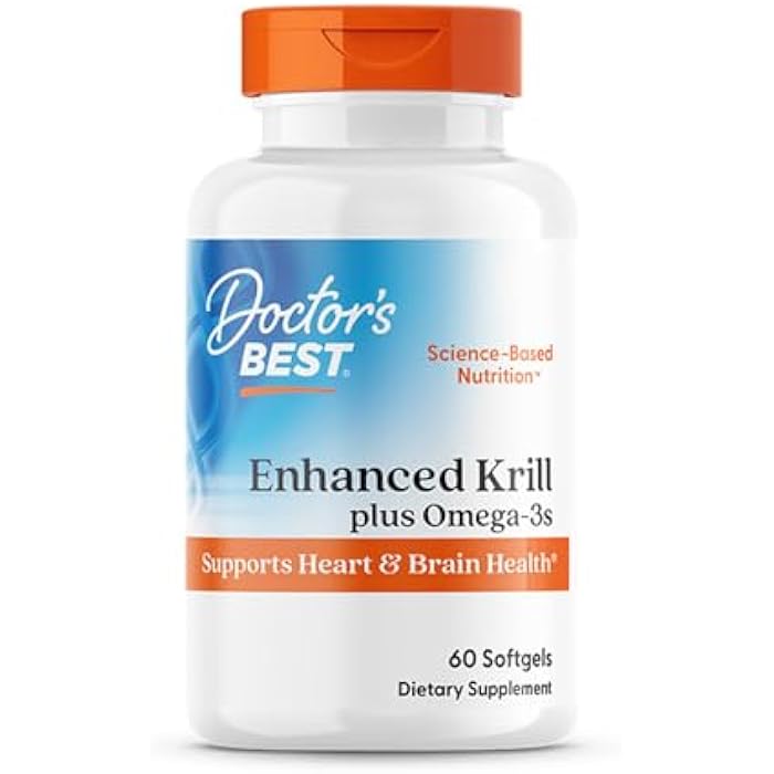 Doctor's BEST Doctors Best Enhanced Wild Caught Antarctic Krill (Superba2) Plus Omega-3s, Supports Heart & Brain Health, Non-GMO, Gluten Free 60 Softgels - Image 1