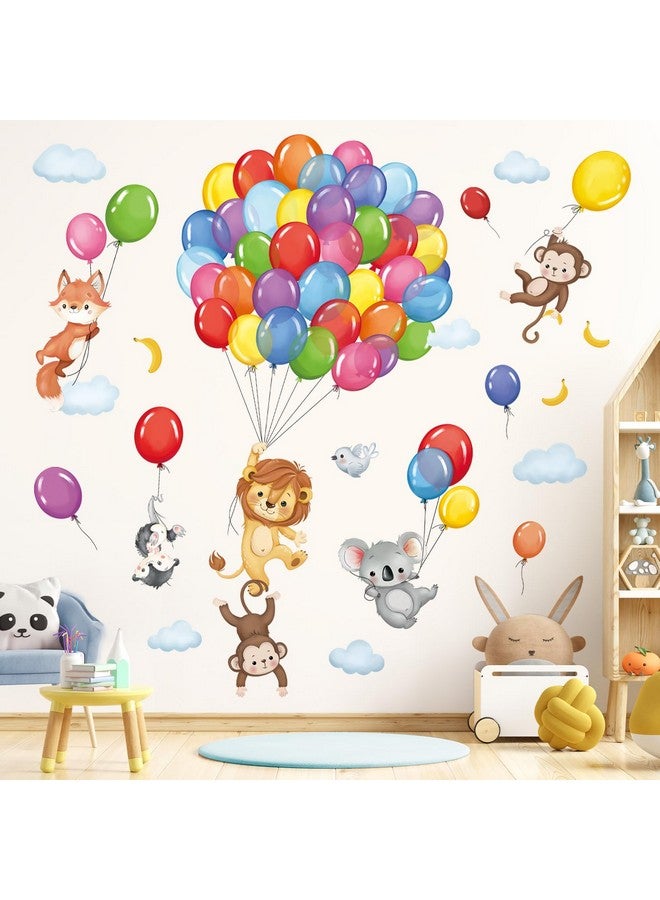 decalmile Forest Animals Balloon Wall Decals Monkey Lion Koala Wall Stickers Baby Nursery Kids Bedroom Playroom Wall Decor - Image 1