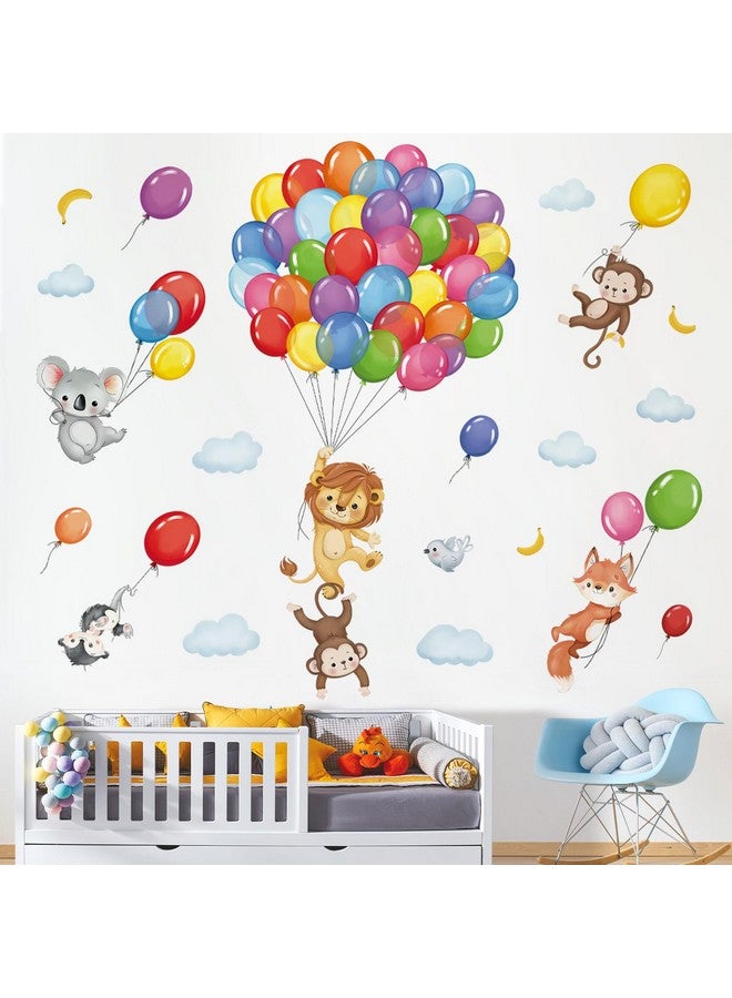 decalmile Forest Animals Balloon Wall Decals Monkey Lion Koala Wall Stickers Baby Nursery Kids Bedroom Playroom Wall Decor - Image 2