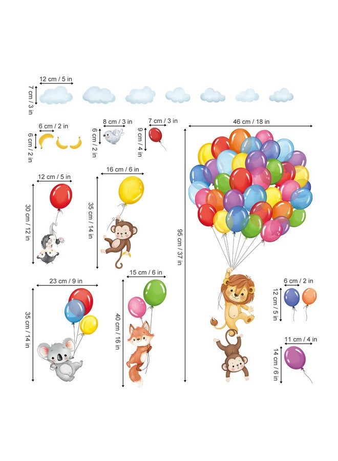 decalmile Forest Animals Balloon Wall Decals Monkey Lion Koala Wall Stickers Baby Nursery Kids Bedroom Playroom Wall Decor - Image 4