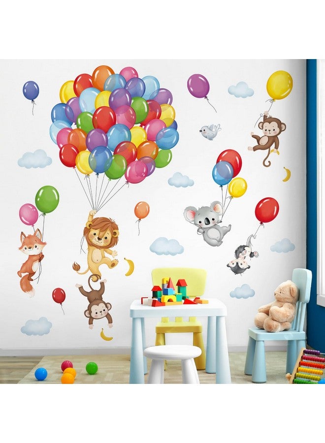 decalmile Forest Animals Balloon Wall Decals Monkey Lion Koala Wall Stickers Baby Nursery Kids Bedroom Playroom Wall Decor - Image 3