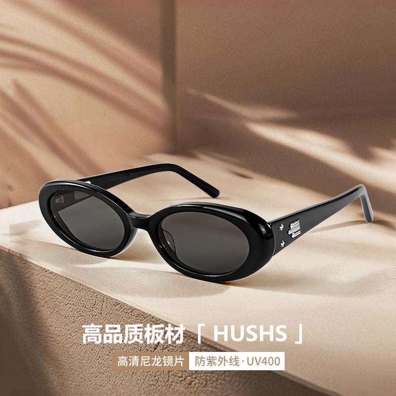 HUSHS Jennie Style 2024 UV400 Retro Sunglasses Black Frame/Grey - Image 4