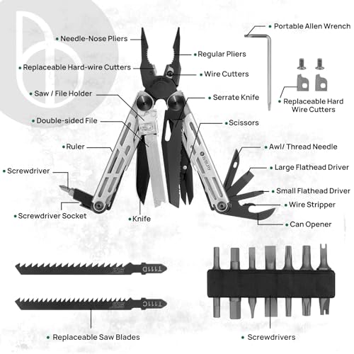 BIBURY Multitool Pliers Pro BI2045, Foldable Multitools with Replaceable Wire Cutters and Saw, Stainless Steel Multi Tool w/Upgraded Scissors and Screwdriver Set, Ideal for Camping, Hiking, Survival - Image 2