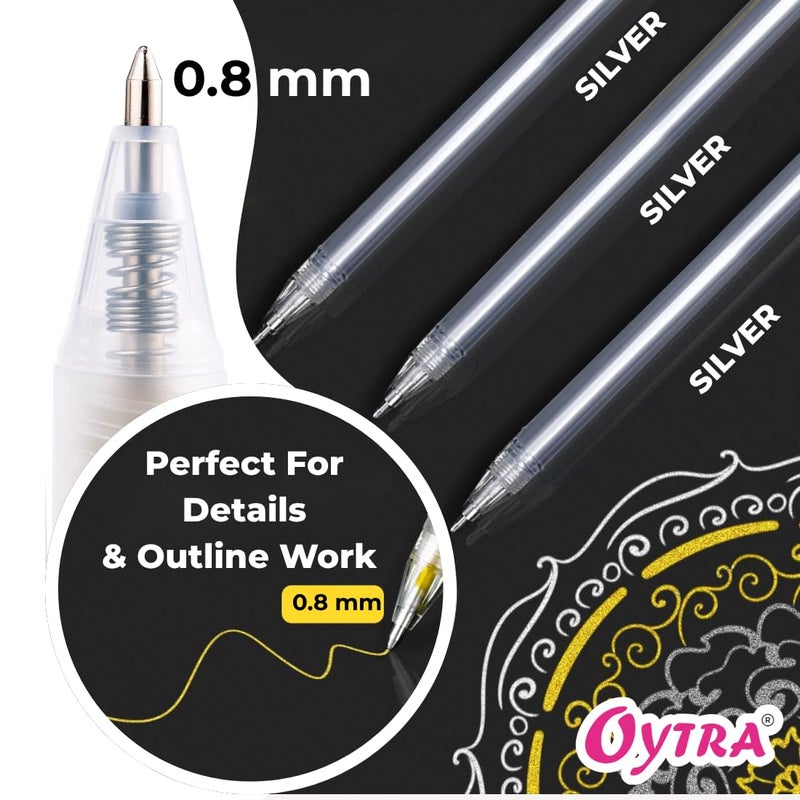 Oytra Metallic Fineliner Pens 3 Pcs/Set Silver Fine Tip - Image 3