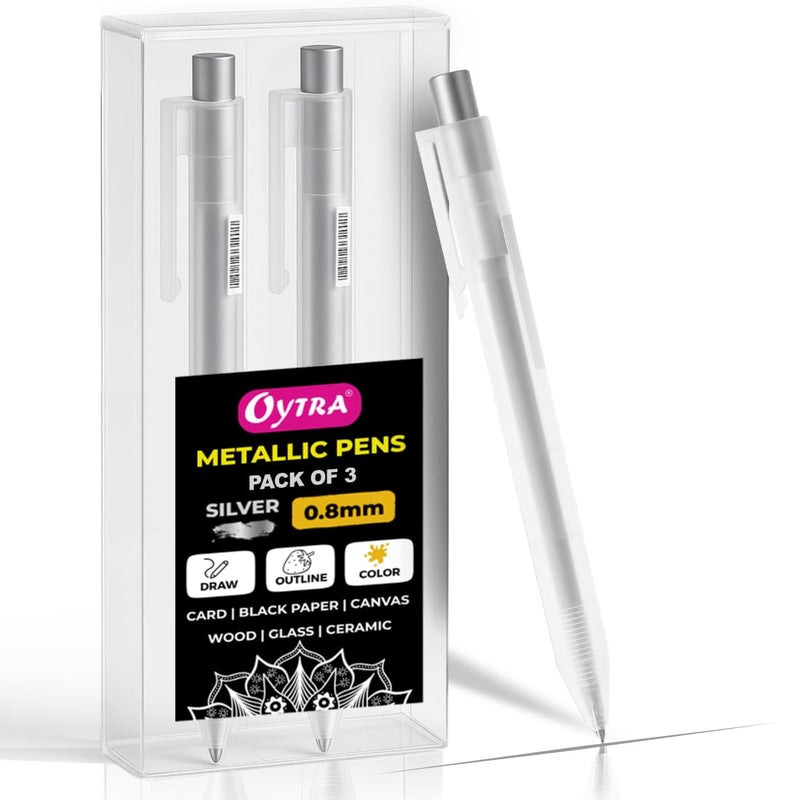 Oytra Metallic Fineliner Pens 3 Pcs/Set Silver Fine Tip - Image 1