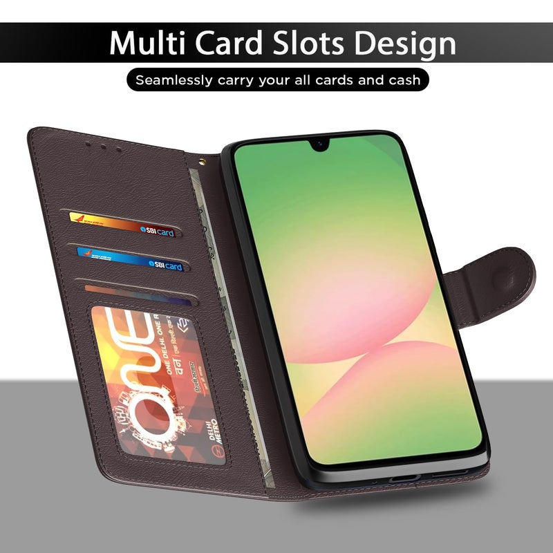Pikkme Flip Cover for Samsung Galaxy M17 5G / A17 5G / F17 5G Leather Finish | Inside TPU with Card Pockets | Wallet Stand and Shock Proof | Complete Protection Flip Case(Coffee) - Image 5