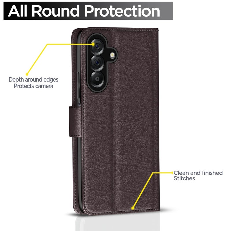 Pikkme Flip Cover for Samsung Galaxy M17 5G / A17 5G / F17 5G Leather Finish | Inside TPU with Card Pockets | Wallet Stand and Shock Proof | Complete Protection Flip Case(Coffee) - Image 4