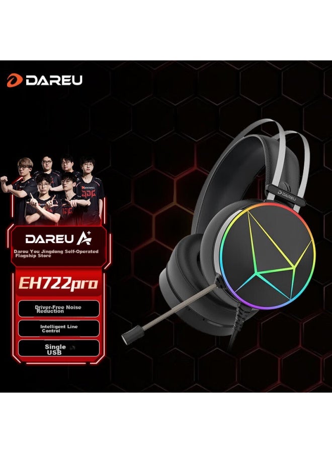 Daryo Dareu Eh722pro Professional Edition Gaming Headset, Mingmo Yuanxu Zhuyue Headphones, Over-ear, Noise-cancelling, In-line Control, Gaming/original Sound Mode, Rgb, Black - Image 1