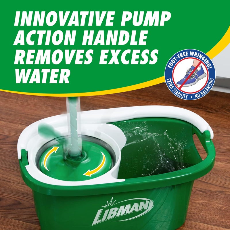 Libman Commercial Libman Tornado Spin Mop System and 1 Refill, Mop and Bucket with Wringer Set for Hardwood Floor Cleaning, 2 Total Heads Included - Image 5