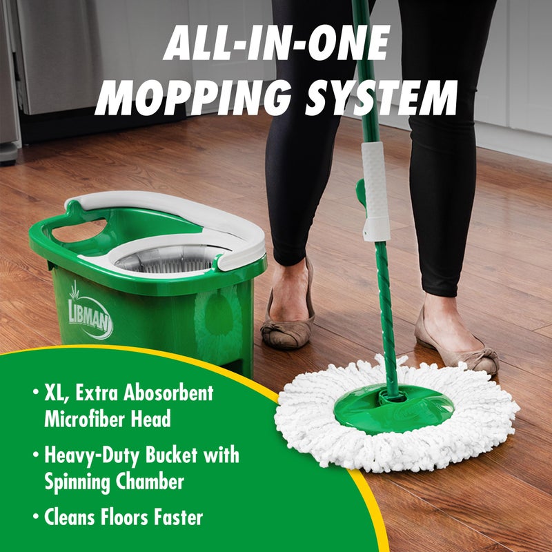 Libman Commercial Libman Tornado Spin Mop System and 1 Refill, Mop and Bucket with Wringer Set for Hardwood Floor Cleaning, 2 Total Heads Included - Image 2