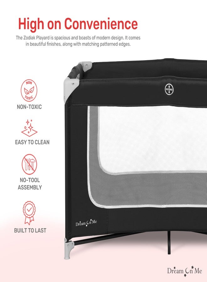 Dream On Me دريم أون مي زودياك بلايارد محمول باللون الأسود، خفيف الوزن، قابل للتعبئة وسهل الإعداد، بلايارد للأطفال، جوانب شبكية قابلة للتنفس وقماش ناعم - يأتي مع حصيرة مبطنة قابلة للإزالة - Image 3