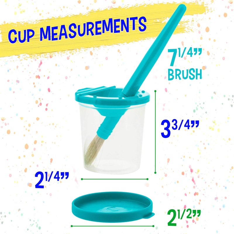 US Art Supply U.S. Art Supply 10 Piece Children's No Spill Paint Cups with Colored Lids and 10 Piece Large Round Brush Set with Plastic Handles - Image 3