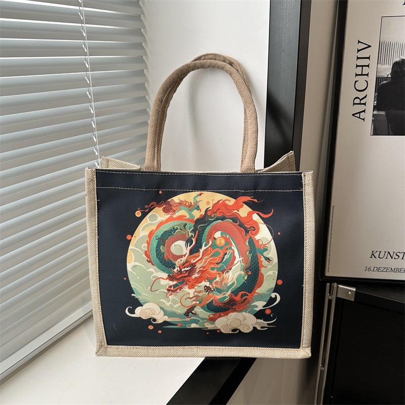 Ins Korean Style Canvas Bag Female 2024 Spring New Longteng Cartoon Printed Student Casual Fashion Handbag - Image 2
