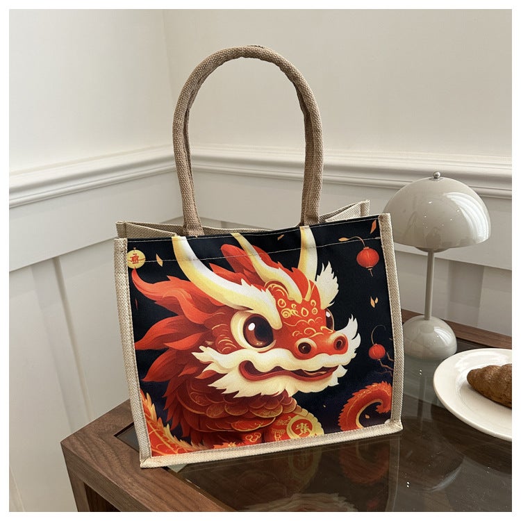 Ins Korean Style Canvas Bag Female 2024 Spring New Longteng Cartoon Printed Student Casual Fashion Handbag - Image 1