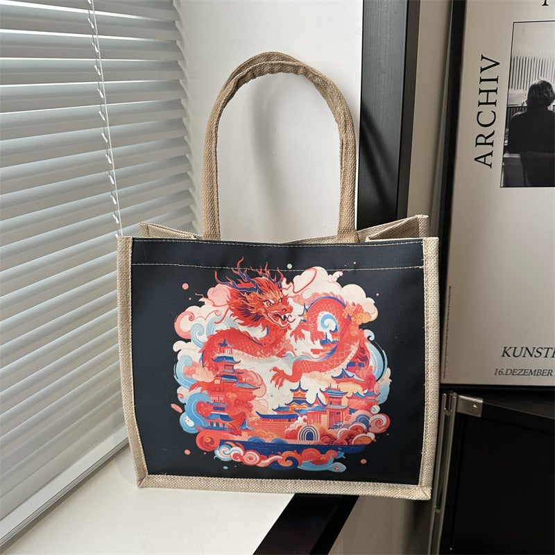 Ins Korean Style Canvas Bag Female 2024 Spring New Longteng Cartoon Printed Student Casual Fashion Handbag - Image 5