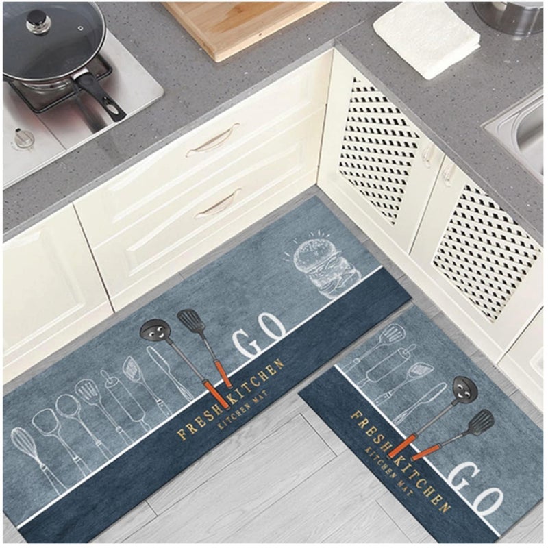 Gladnes Go Kitchen NonSlip Microfiber Mat and Runner Combo Washable AntiSlip and MultiPurpose Floor Mats for Kitchen 40x120 cm 40x60 cm Blue 2 Pcs - Image 1