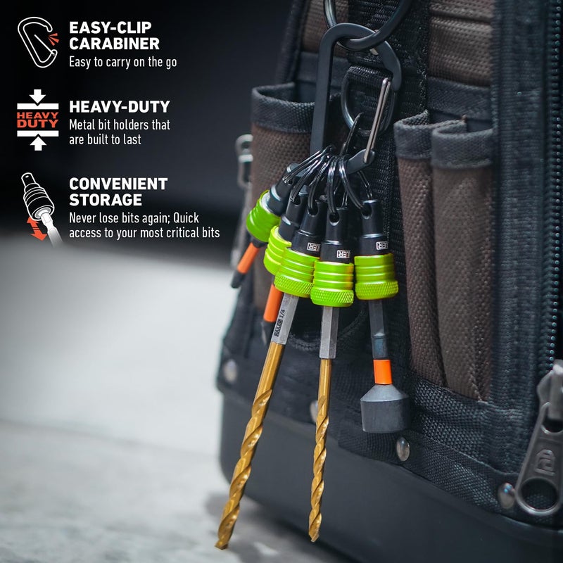 Railer Bit Holder Keychain 5pc - 1/4 inch Hex Shank Bit Holders - Quick Release Bit Holder for Nut Driver, Screwdriver & Drill Bits w/Key Chain Carabiner - Image 5