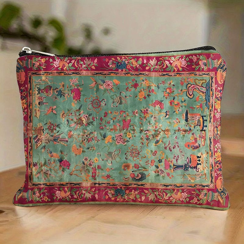 Palace French Linen Makeup Bag Vintage Travel Cosmetic Case 10.24x7.08in - Image 2