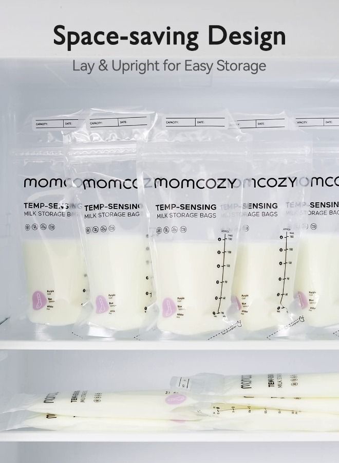 Momcozy أكياس حليب الثدي، أكياس تخزين الحليب التي تستشعر درجة الحرارة وتغير لونها للرضاعة الطبيعية، حقيبة تخزين الحليب للاستعمال مرة واحدة مع 6 أونصة ذاتية الوقوف، أكياس تخزين مجمد الحليب مانعة للتسرب - Image 4